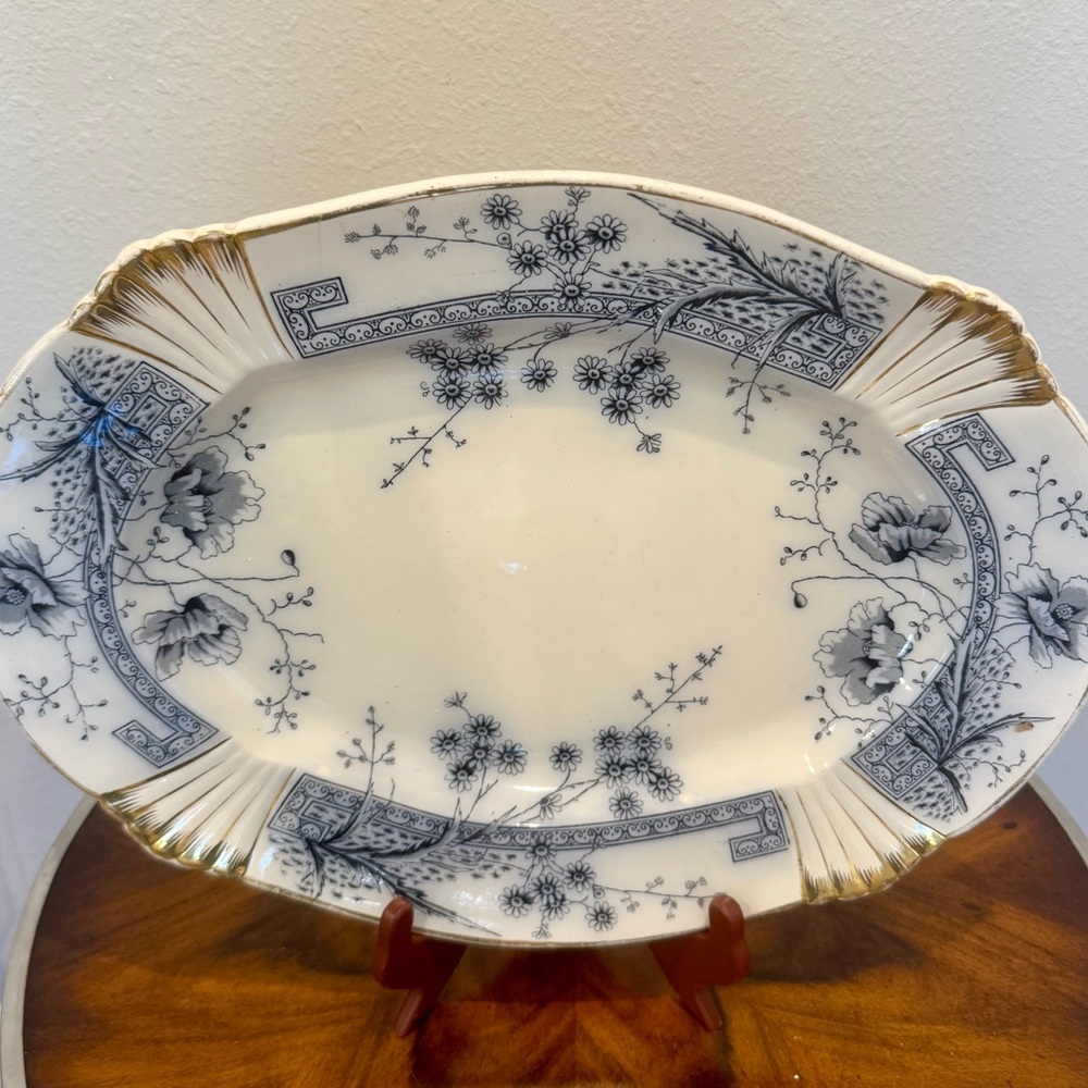 Antique CH & H Tunstall Windsor Blue Flow 17 1/2” Art Deco Serving Platter